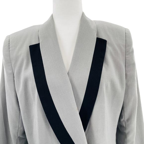 Oleg Cassini Gray Tuxedo Double Breasted Notched Black Trim Blazer Women Sz 12 - Picture 6 of 14